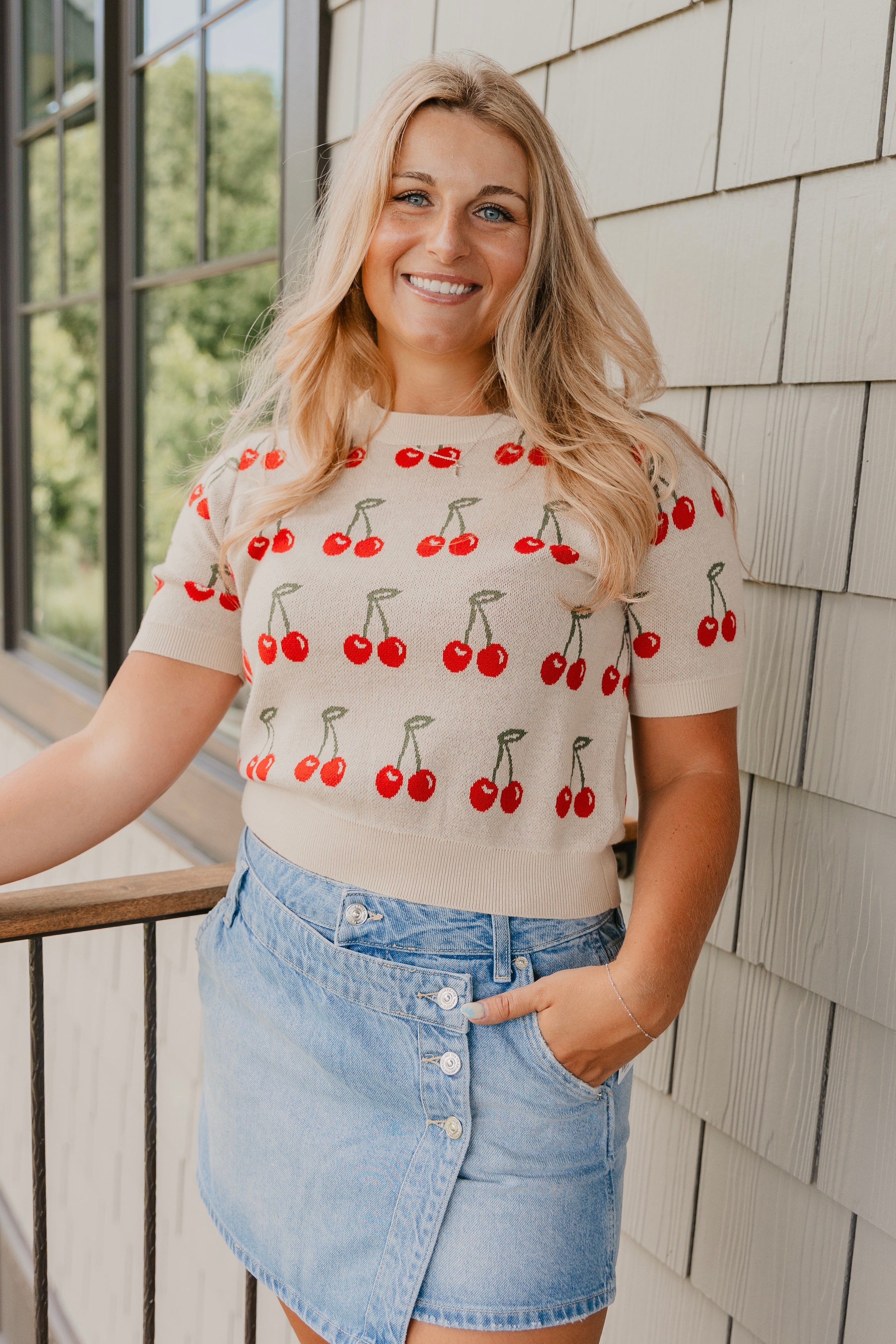 Cherry Knit Sweater Crop Top
