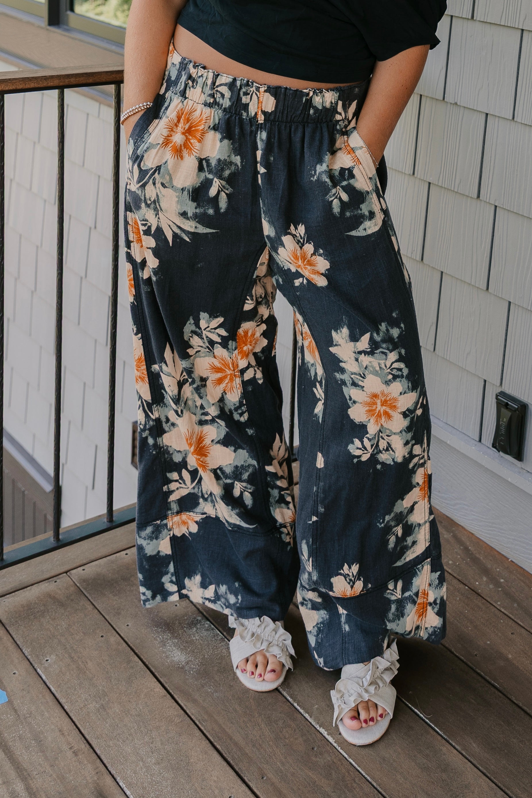 Free People Day's End Linen Printed Pull-On Pants