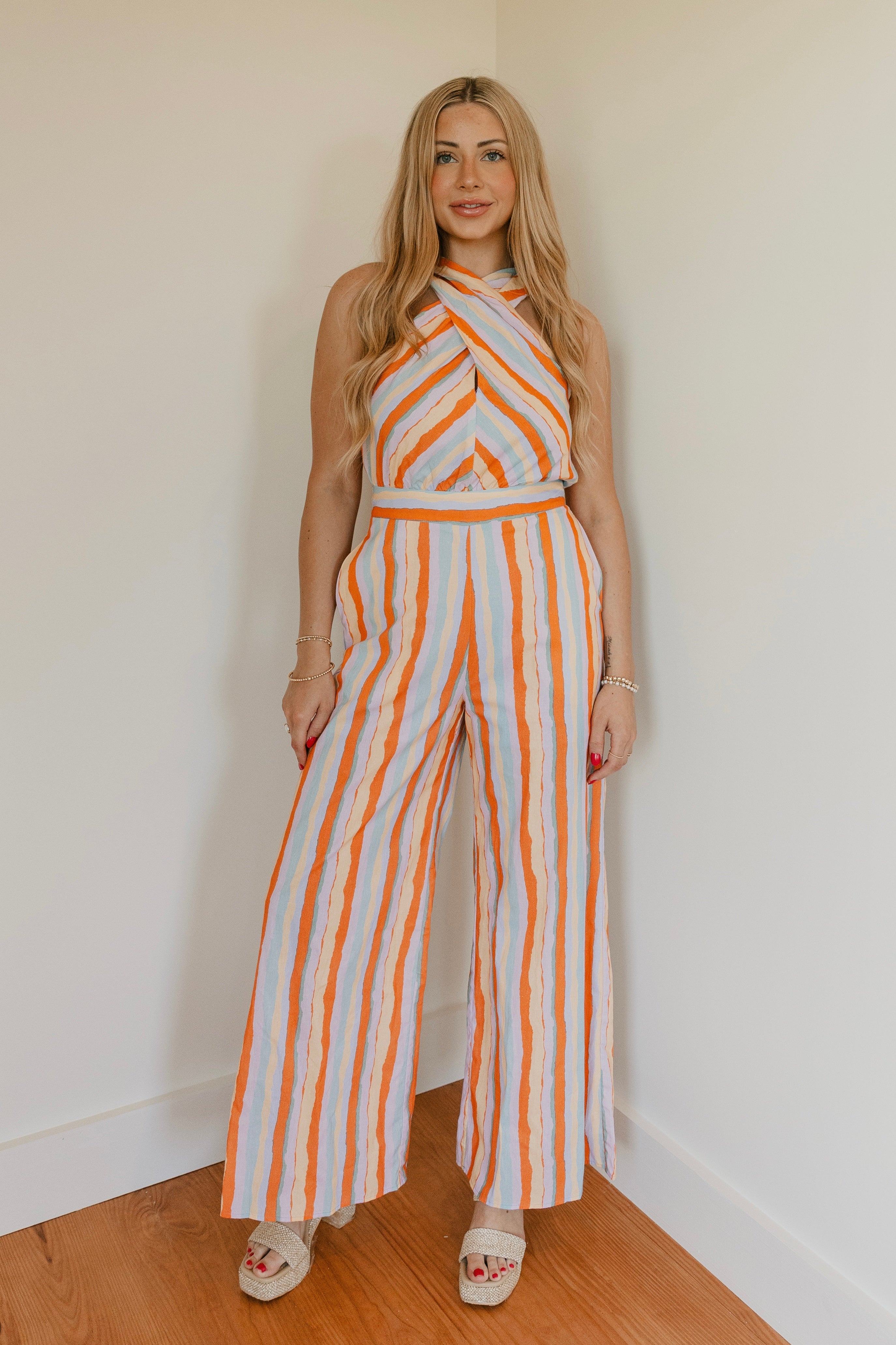 Malani Poplin Stripe Halter Neck Jumpsuit