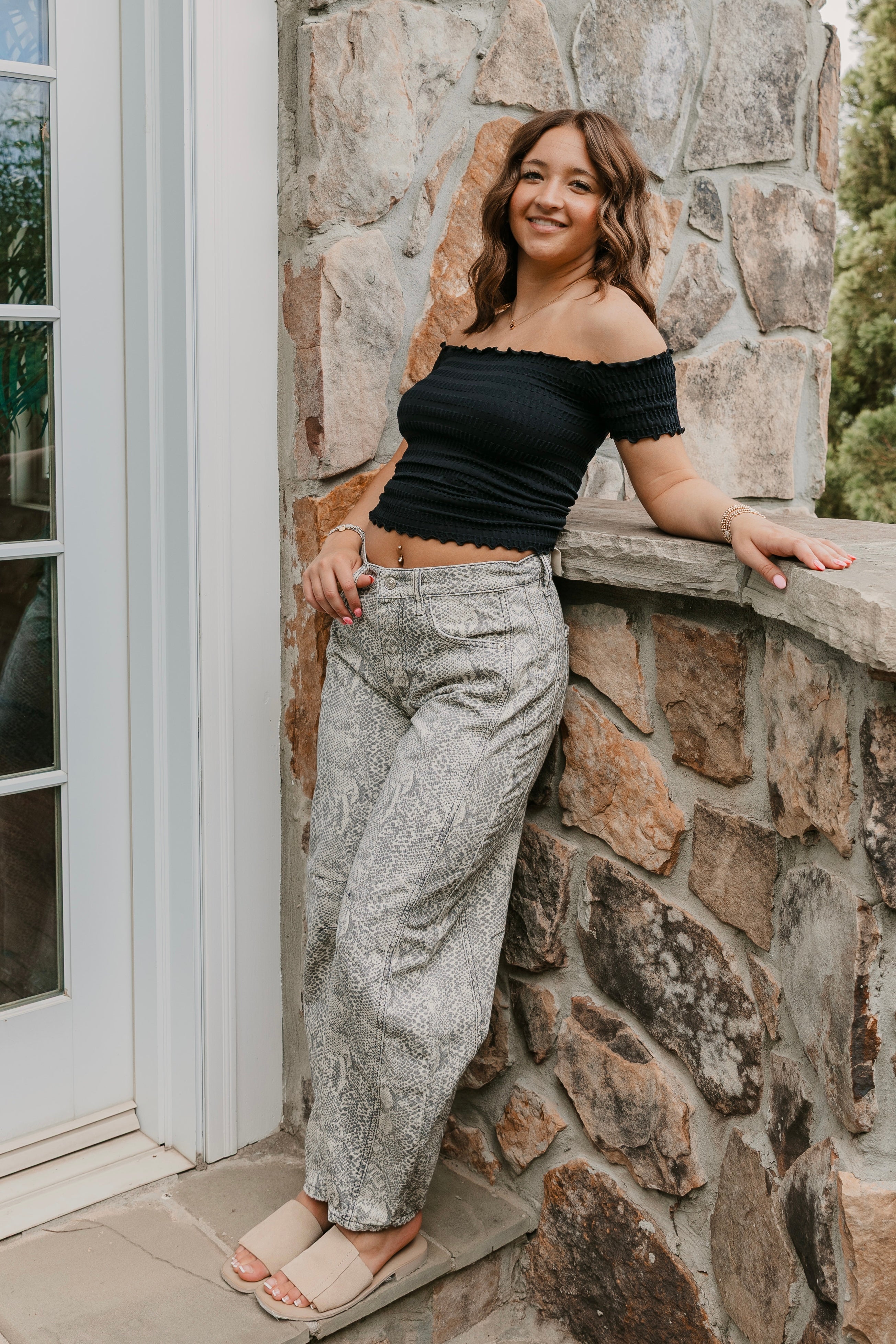 Free People Good Luck Printed Barrel Jeans
