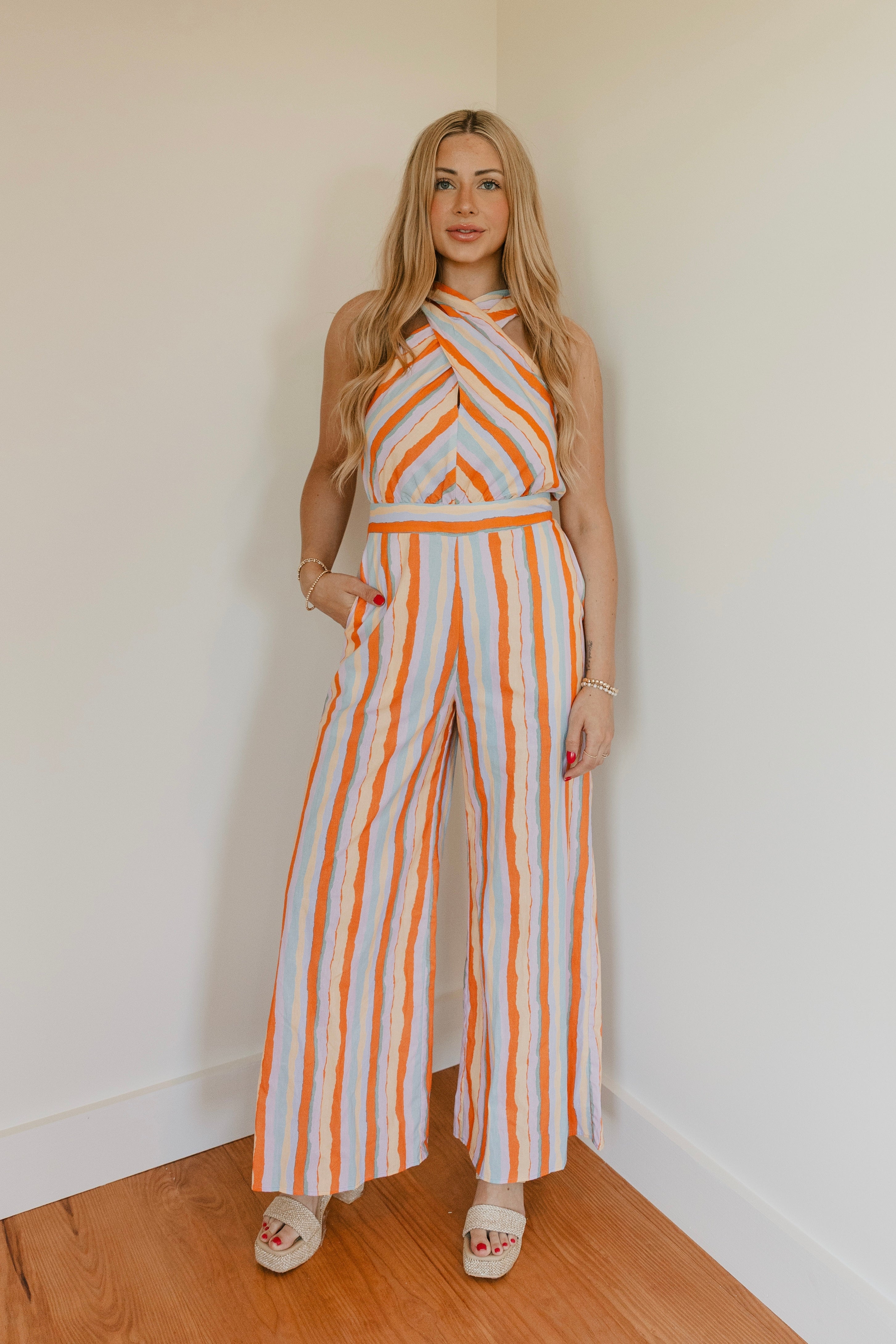 Malani Poplin Stripe Halter Neck Jumpsuit