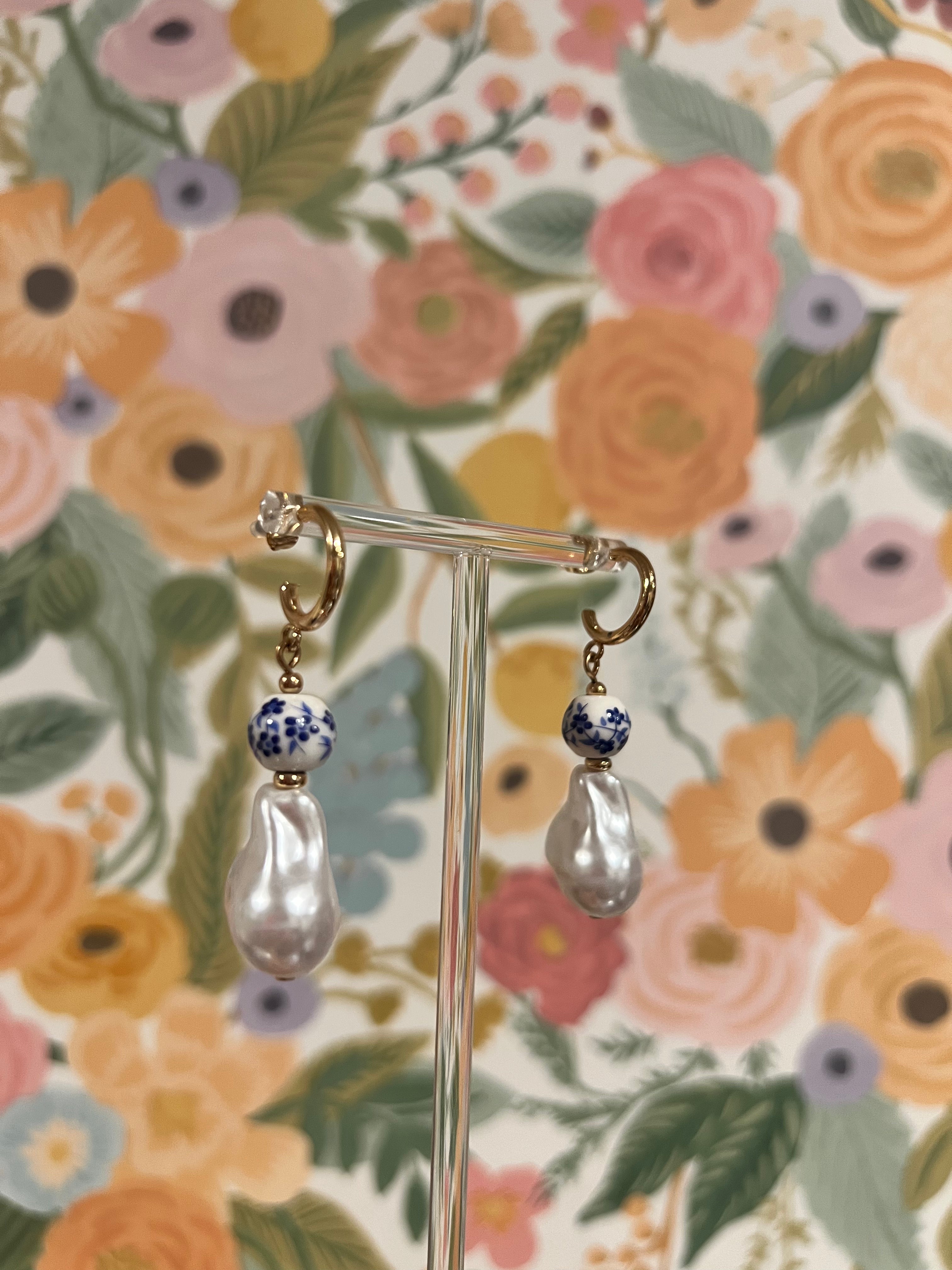 Lily Blue White Pearl Earrings