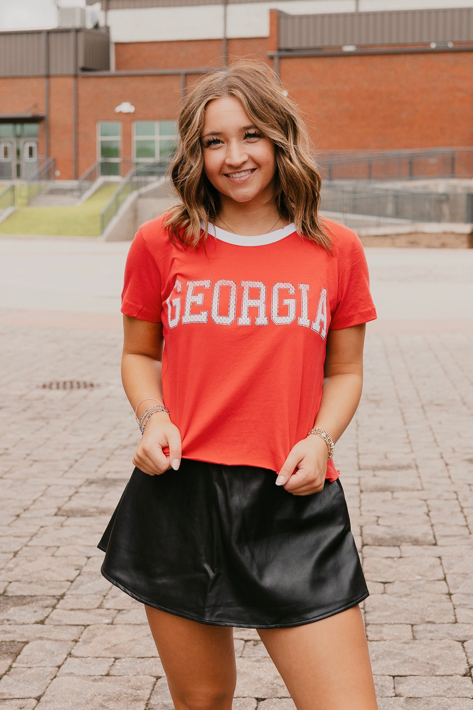 Georgia Football Distressed Cropped Tee
