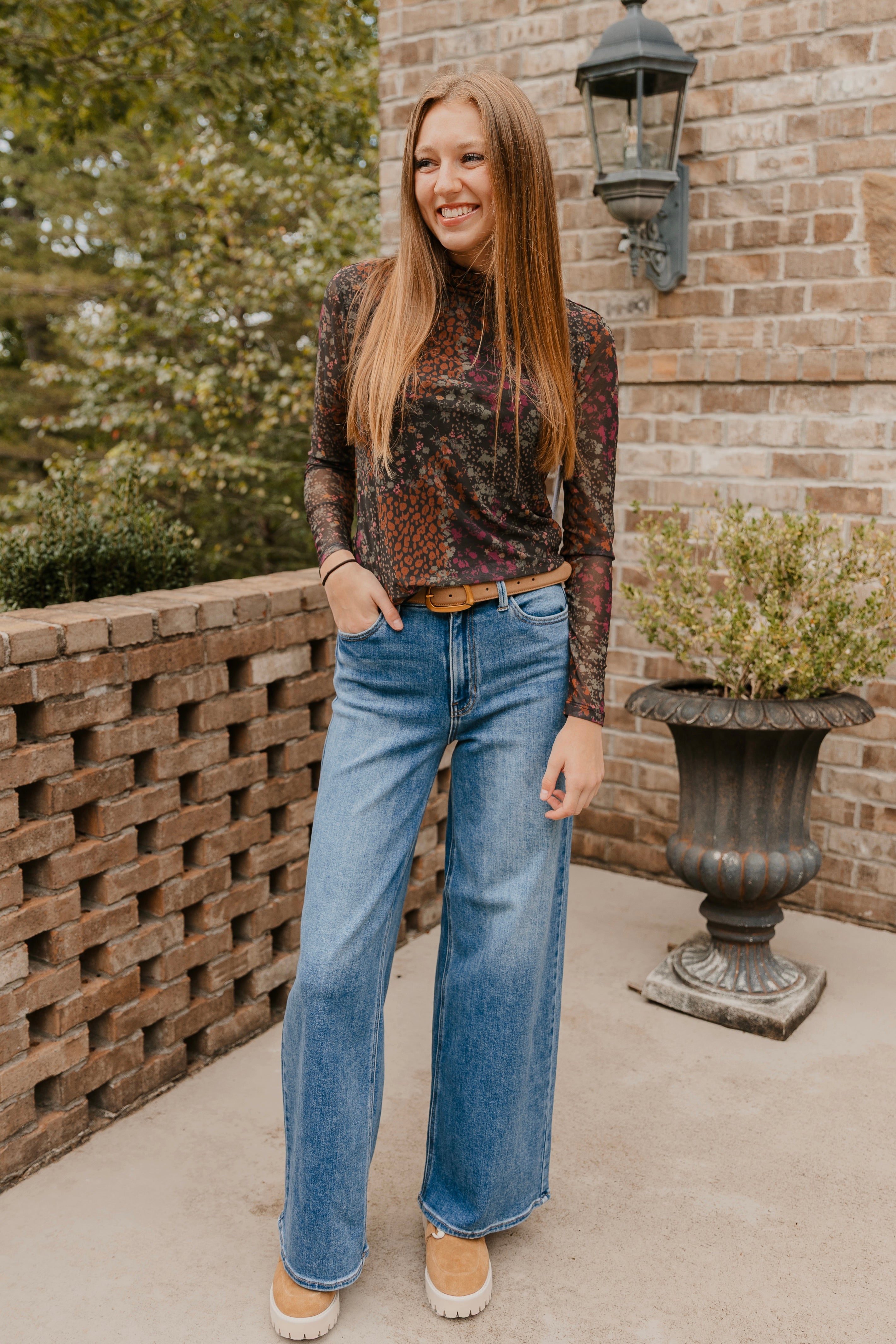 Tribal Mesh Turtleneck Top With Lining
