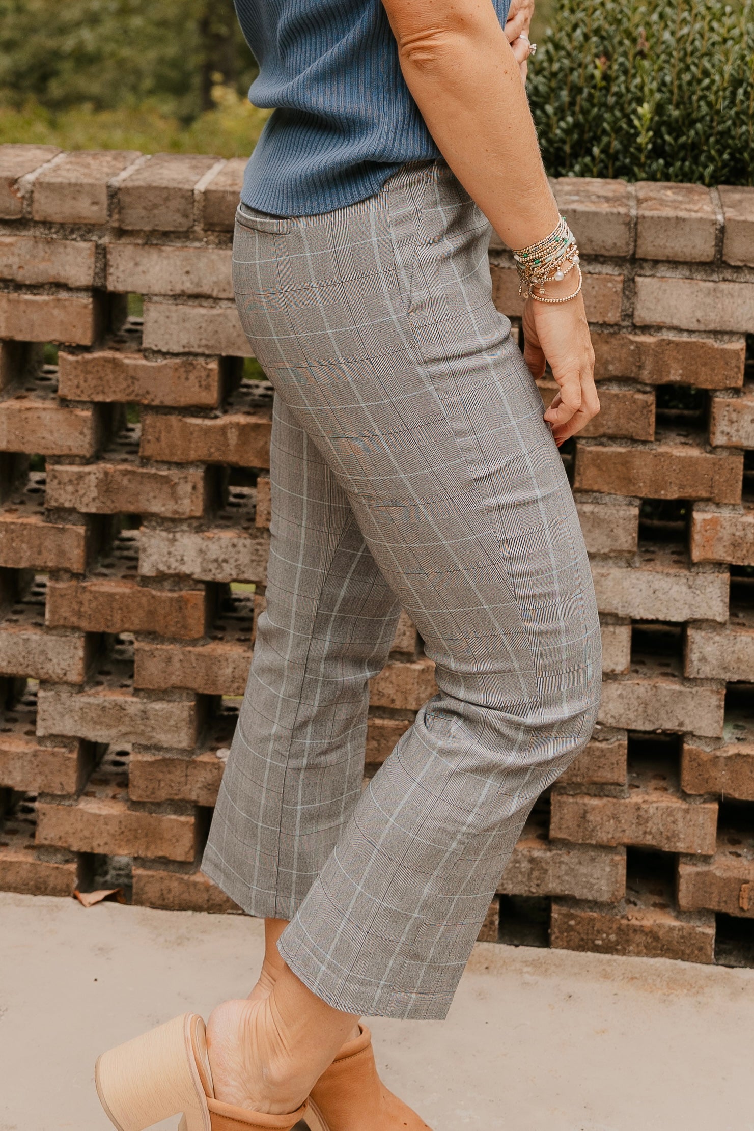 Tribal Plaid Bengaline Stretch Pull-On Kickflare Pants