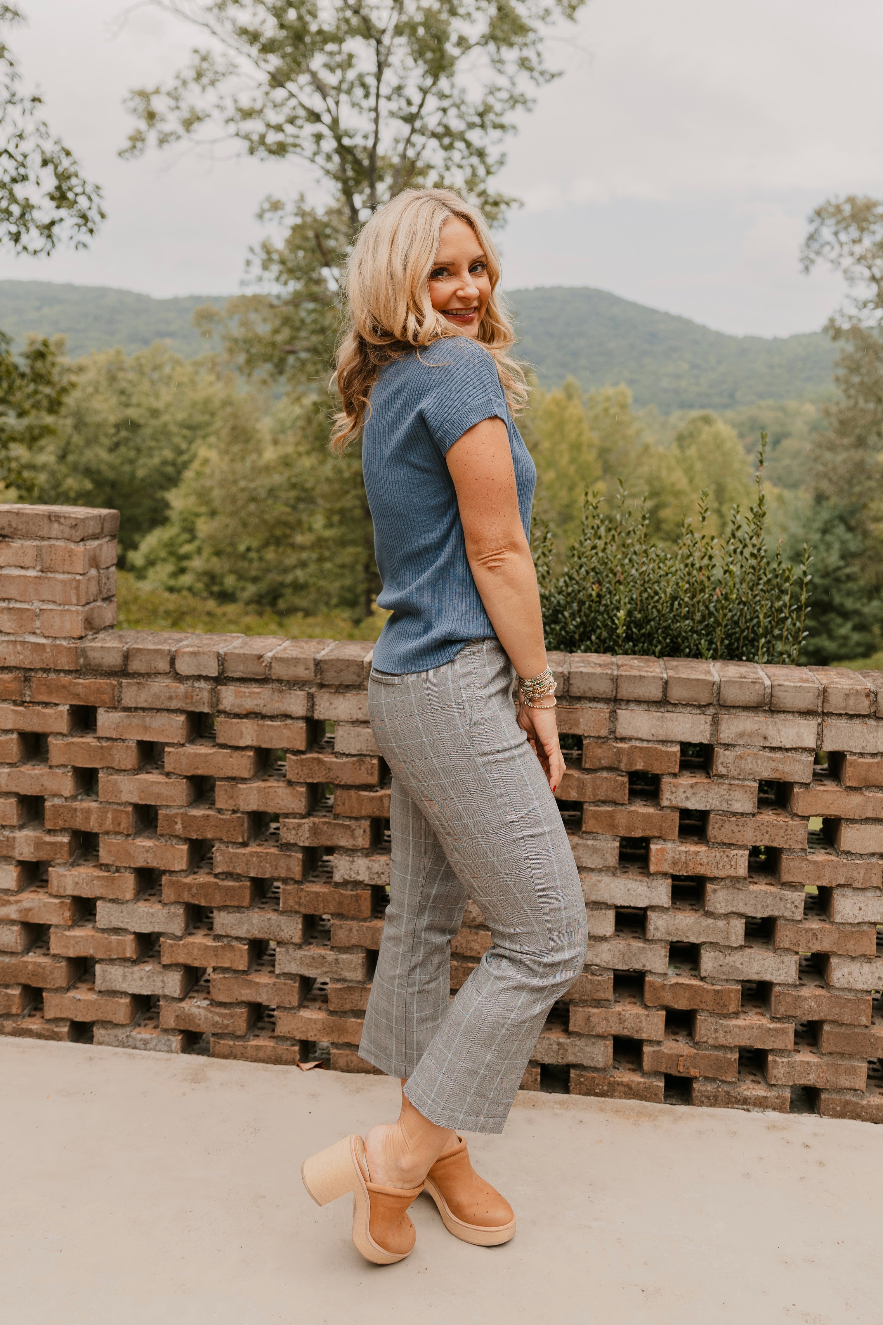 Tribal Plaid Bengaline Stretch Pull-On Kickflare Pants