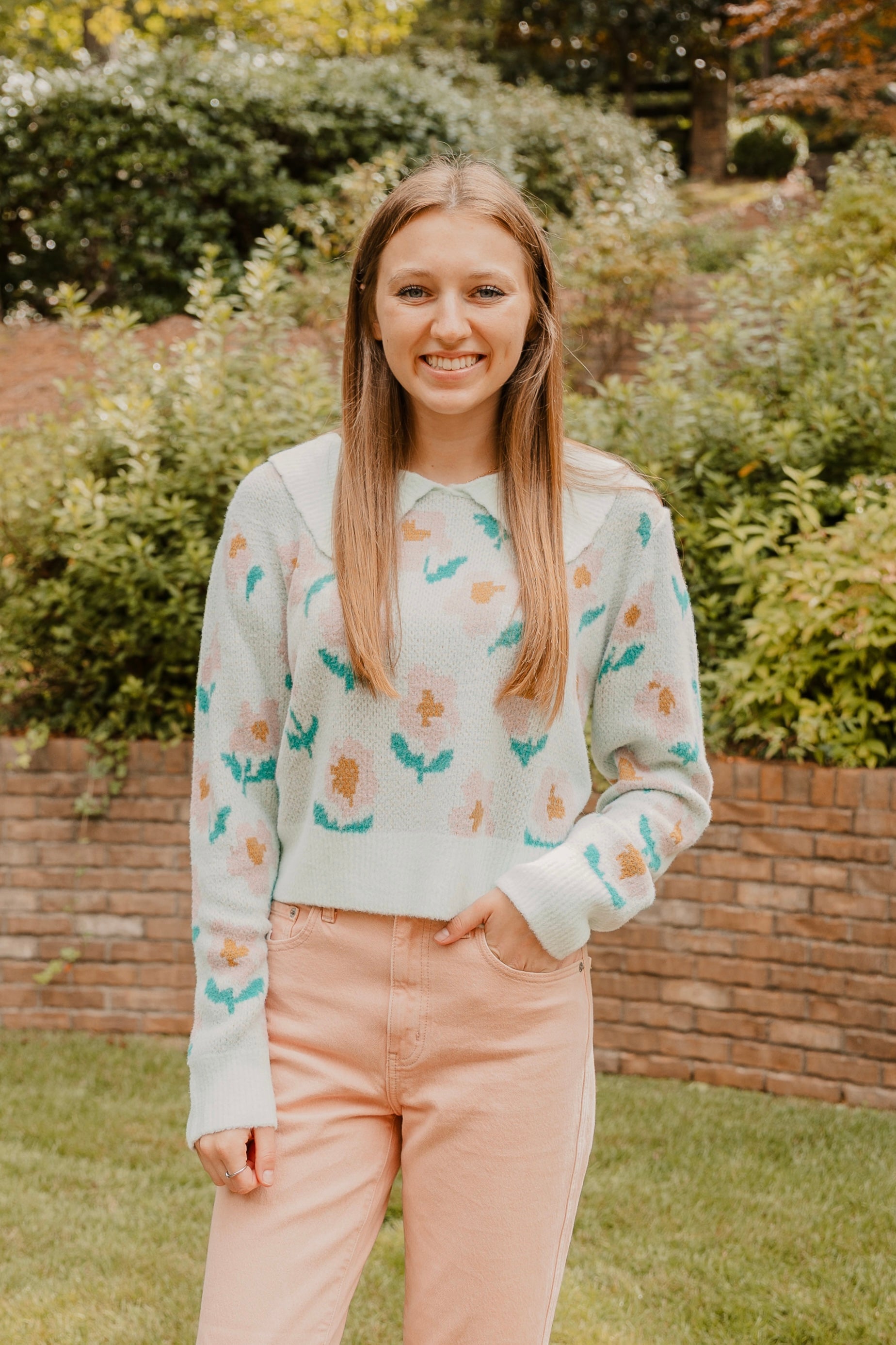 Sariyah Floral Collared Knit Sweater