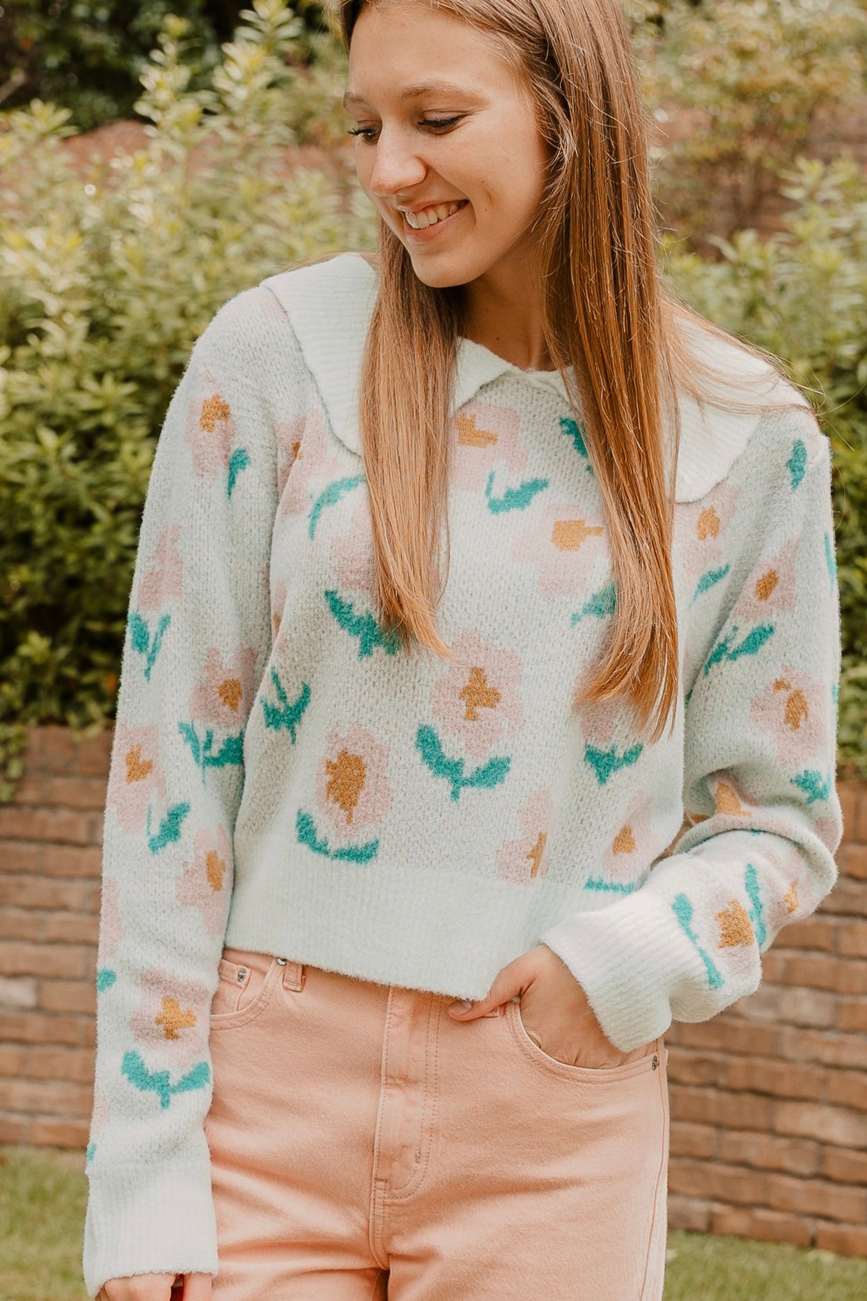 Sariyah Floral Collared Knit Sweater