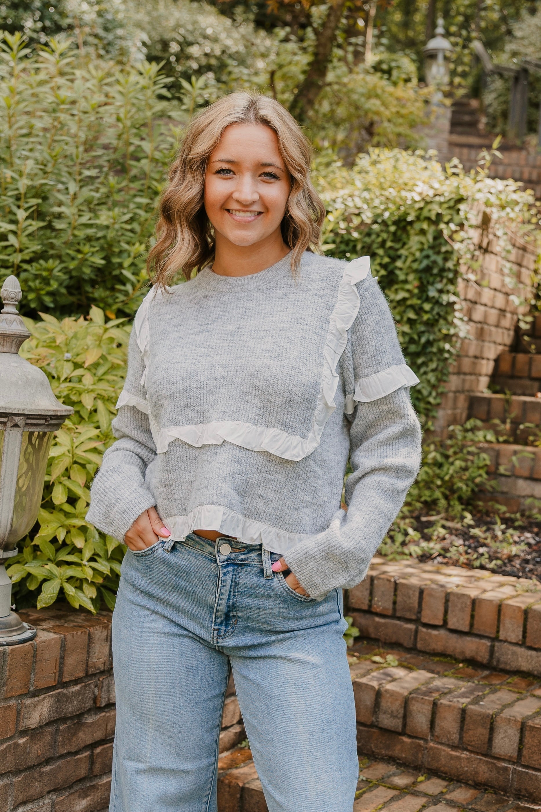 Kori Ruffle Detail Ribbed Knit Sweater