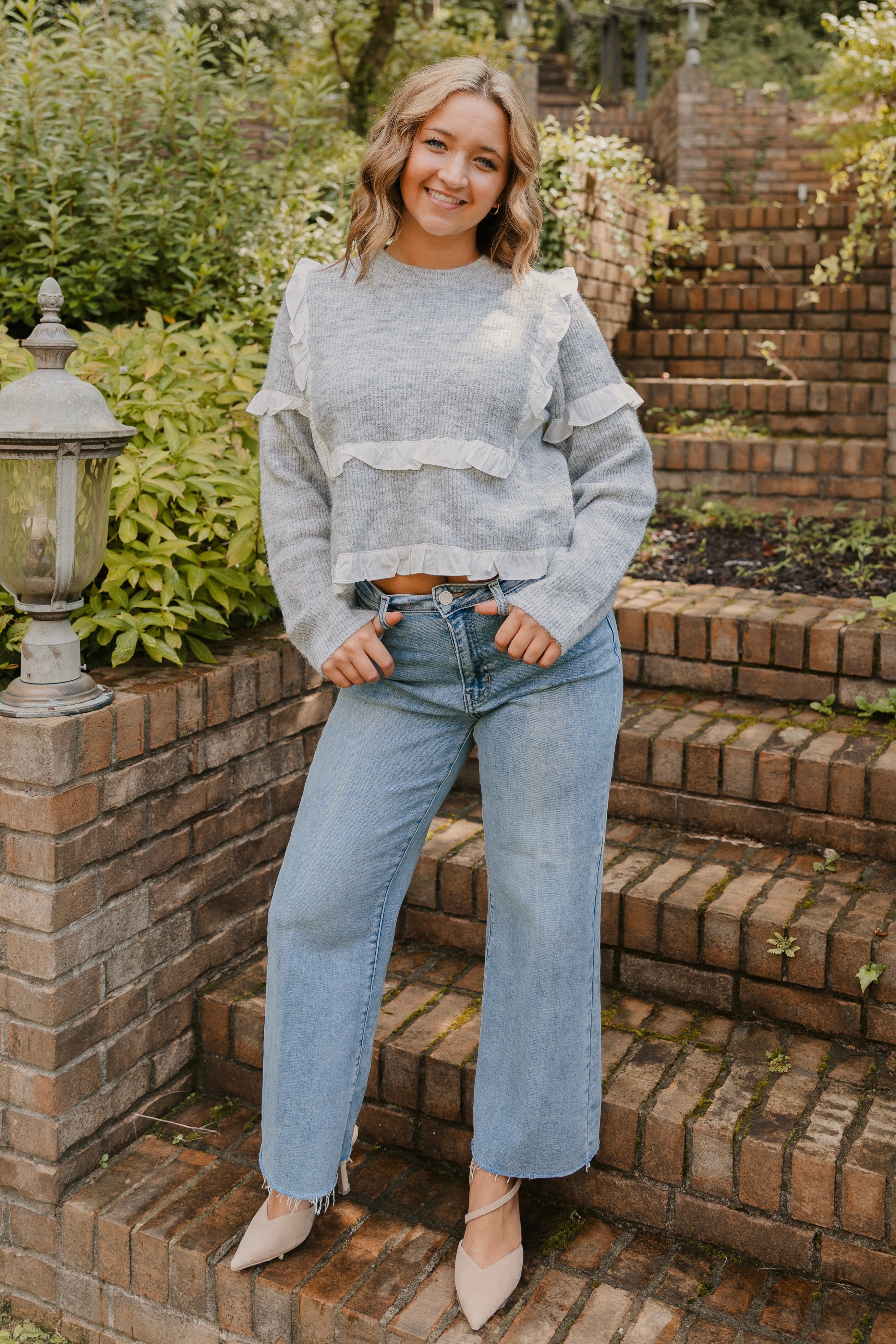 Kori Ruffle Detail Ribbed Knit Sweater