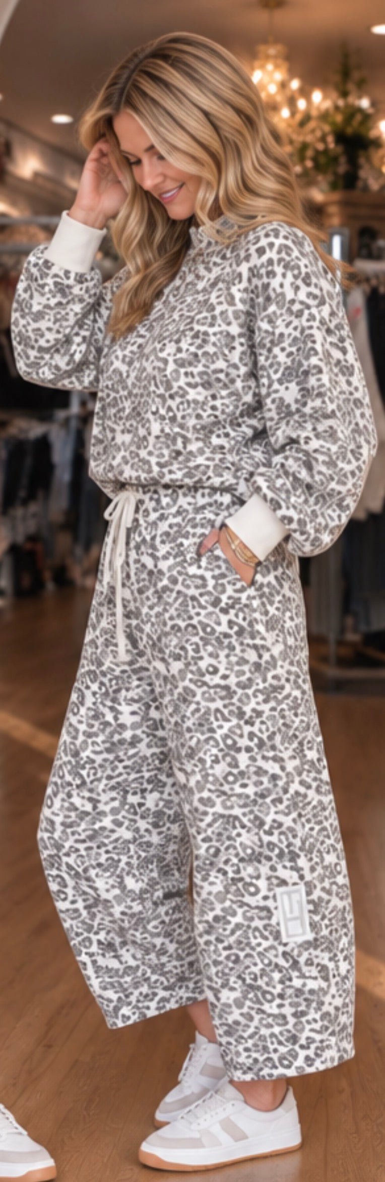 Zoey Barrel Leg Leopard Sweatpants
