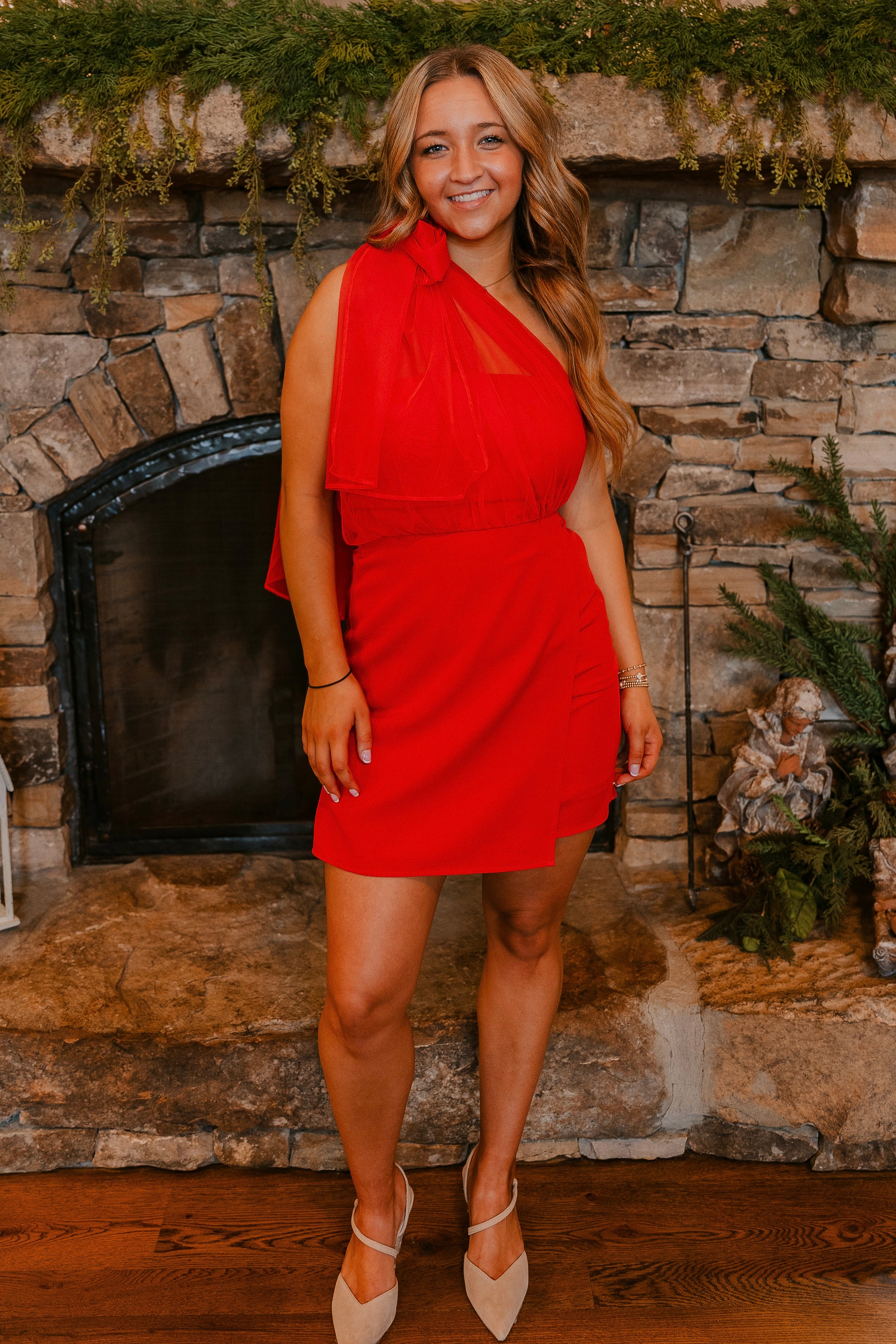 Maeve One Shoulder Chiffon Detail Mini Dress