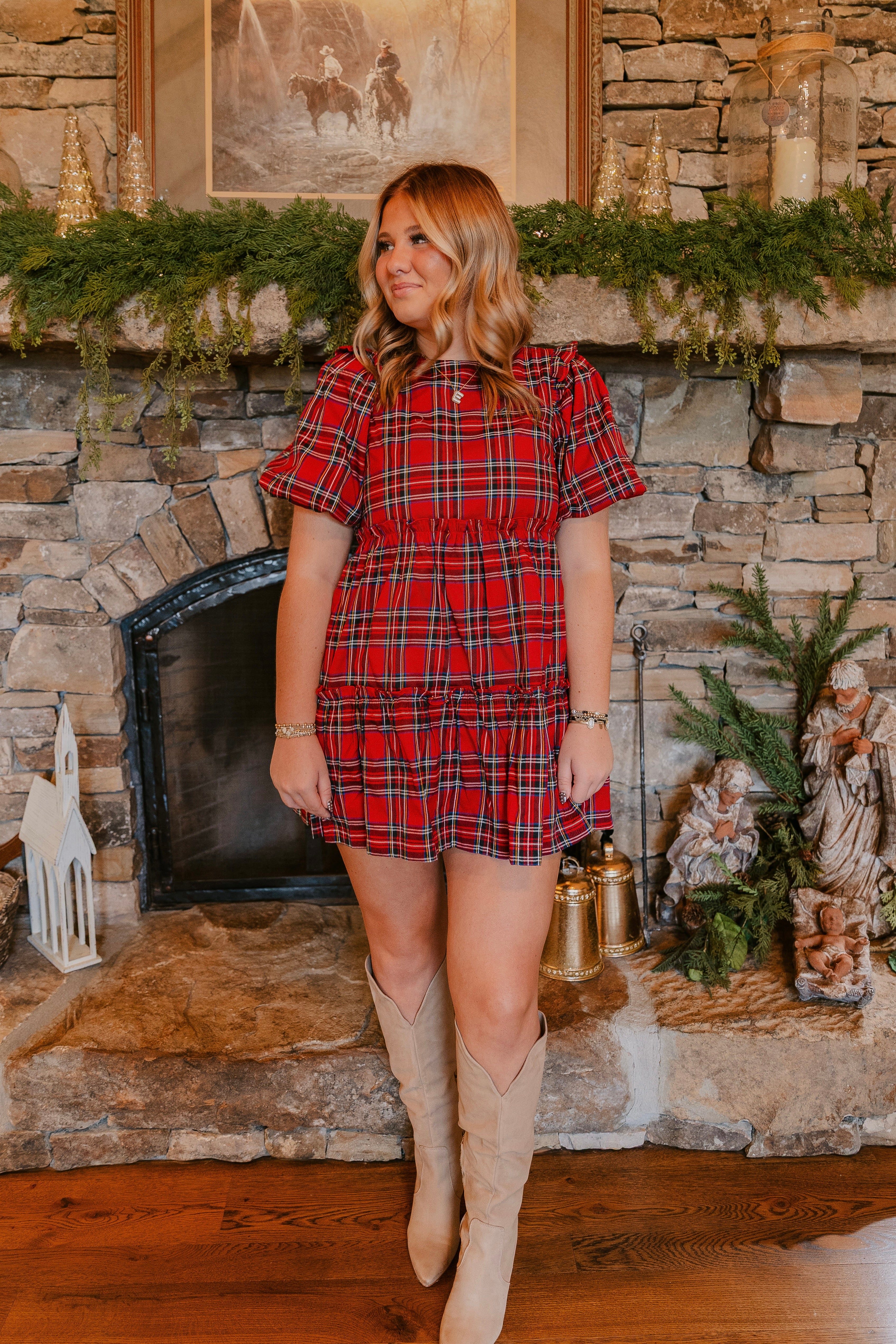 Sarah Plaid Tiered Mini Dress