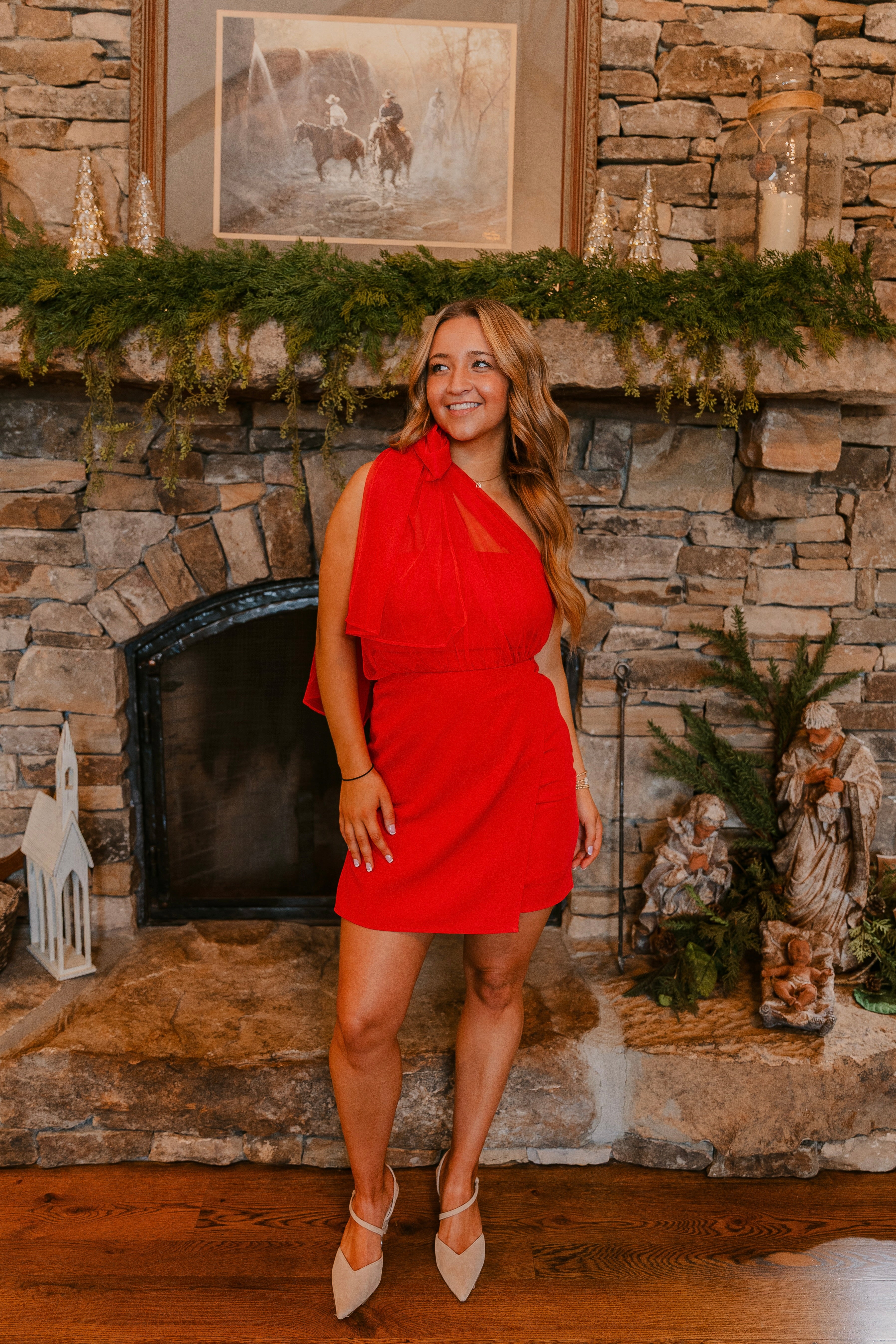 Maeve One Shoulder Chiffon Detail Mini Dress