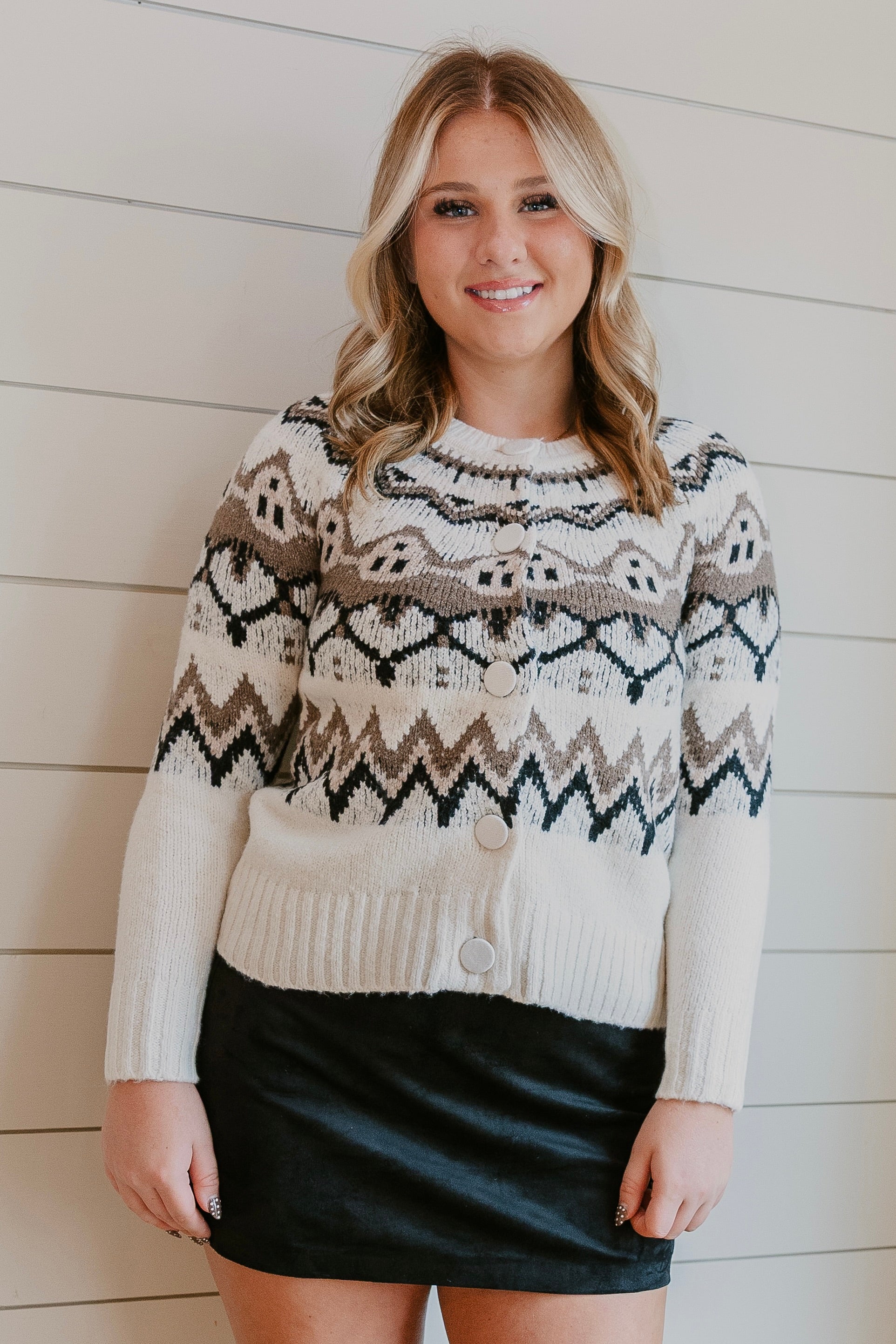 Tribal Fair Isle Button Front Sweater Cardigan