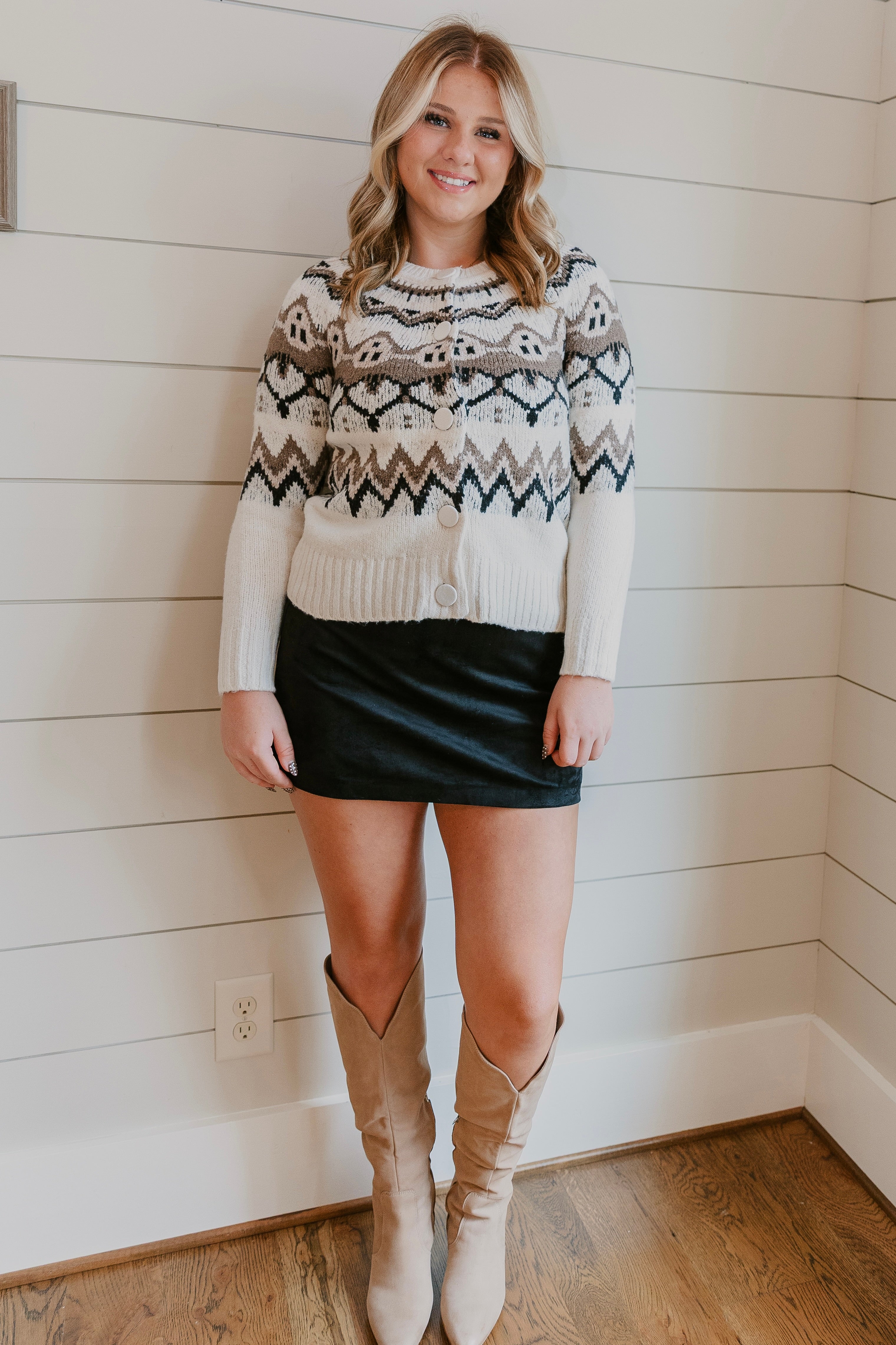 Tribal Fair Isle Button Front Sweater Cardigan