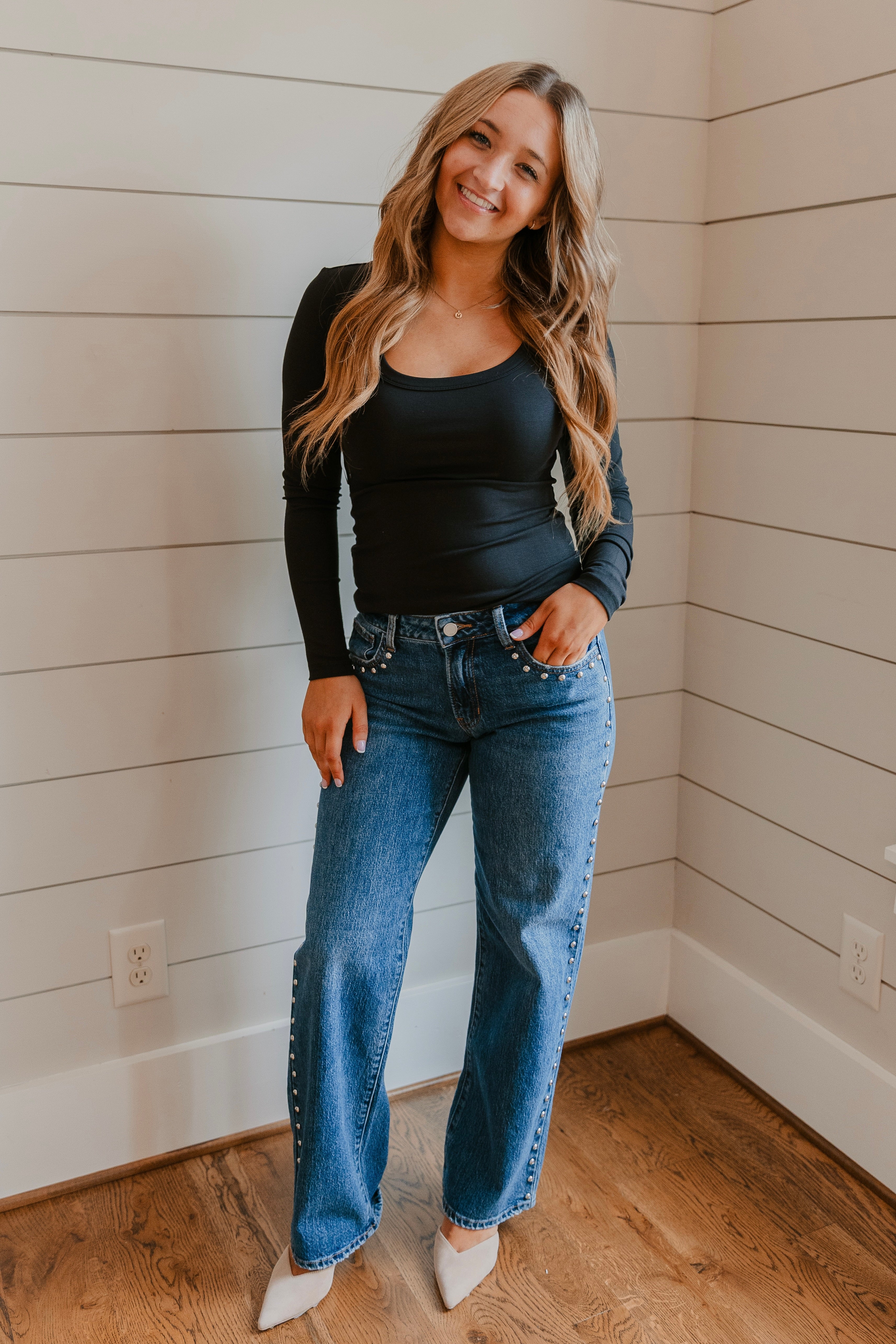 Just Black Denim Low Rise Studded Baggy Jean