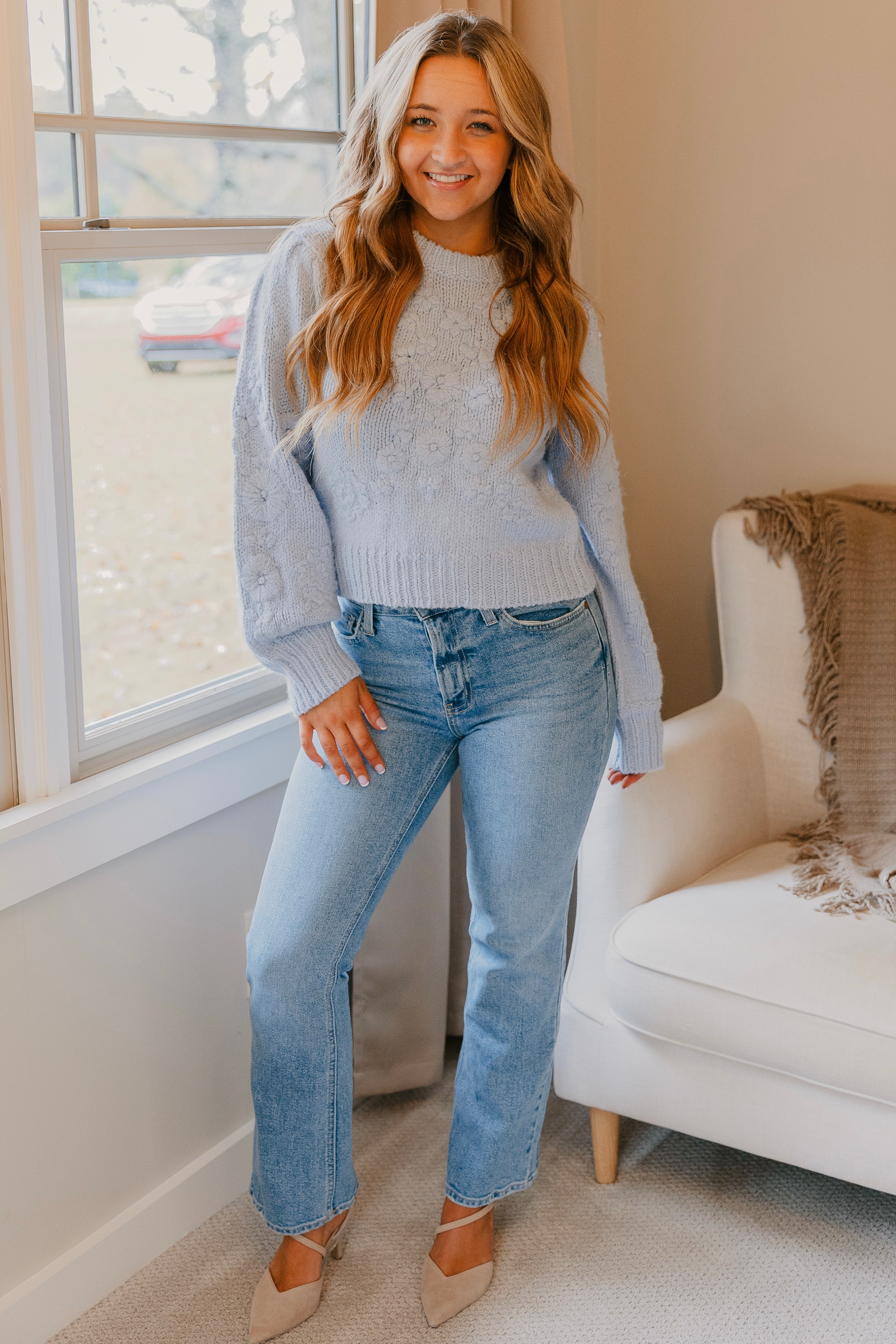 Roselyn Embroidered Balloon Sleeve Sweater