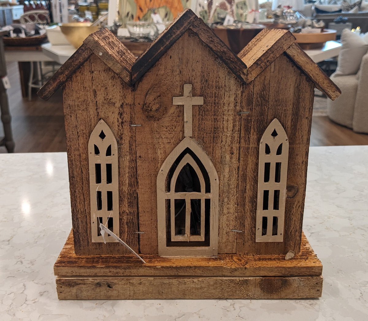 Lighted Wooden Church - 10"