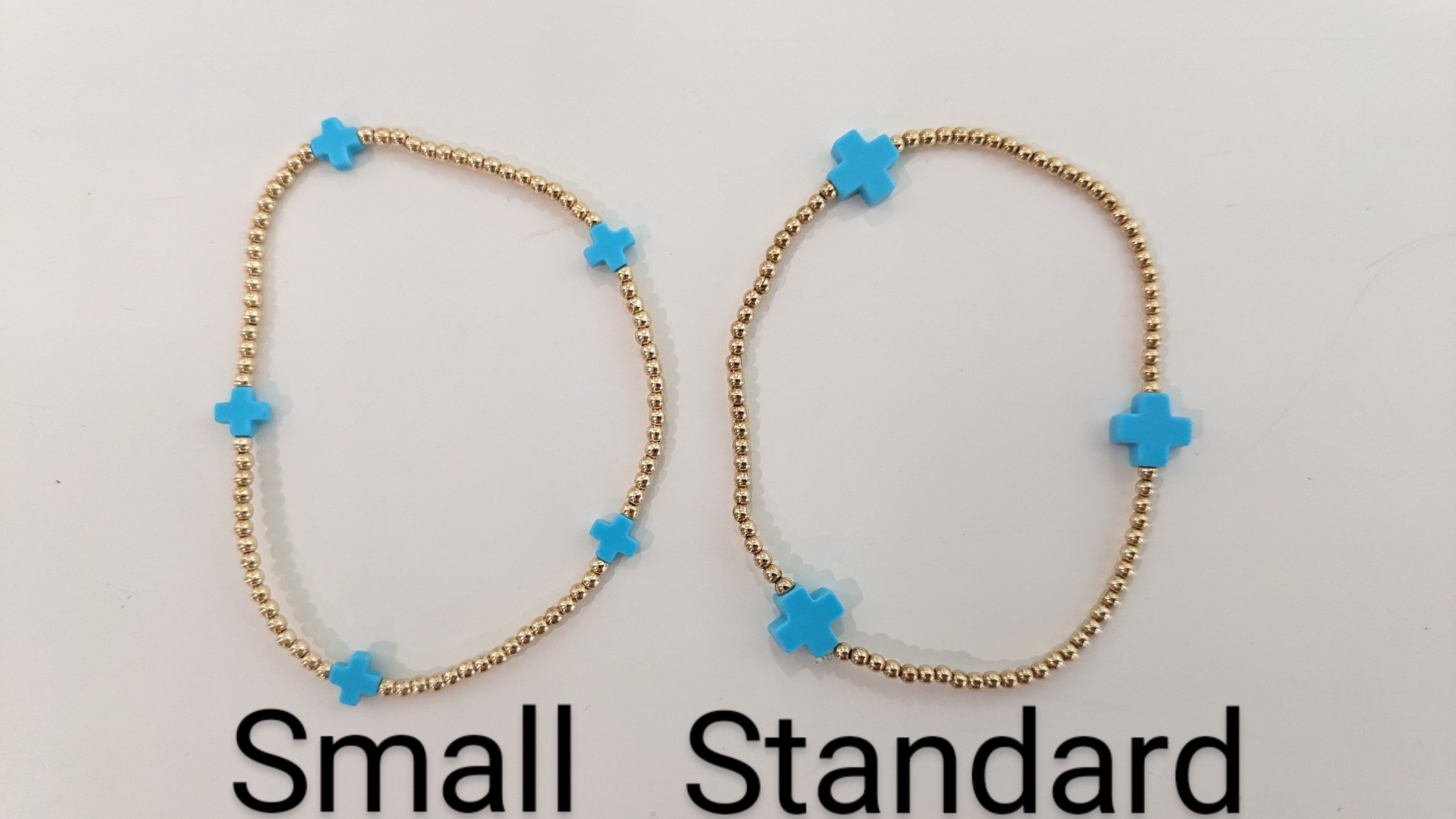 E Newton egirl Signature Cross 2mm Bead Bracelet - Small Cross Gold