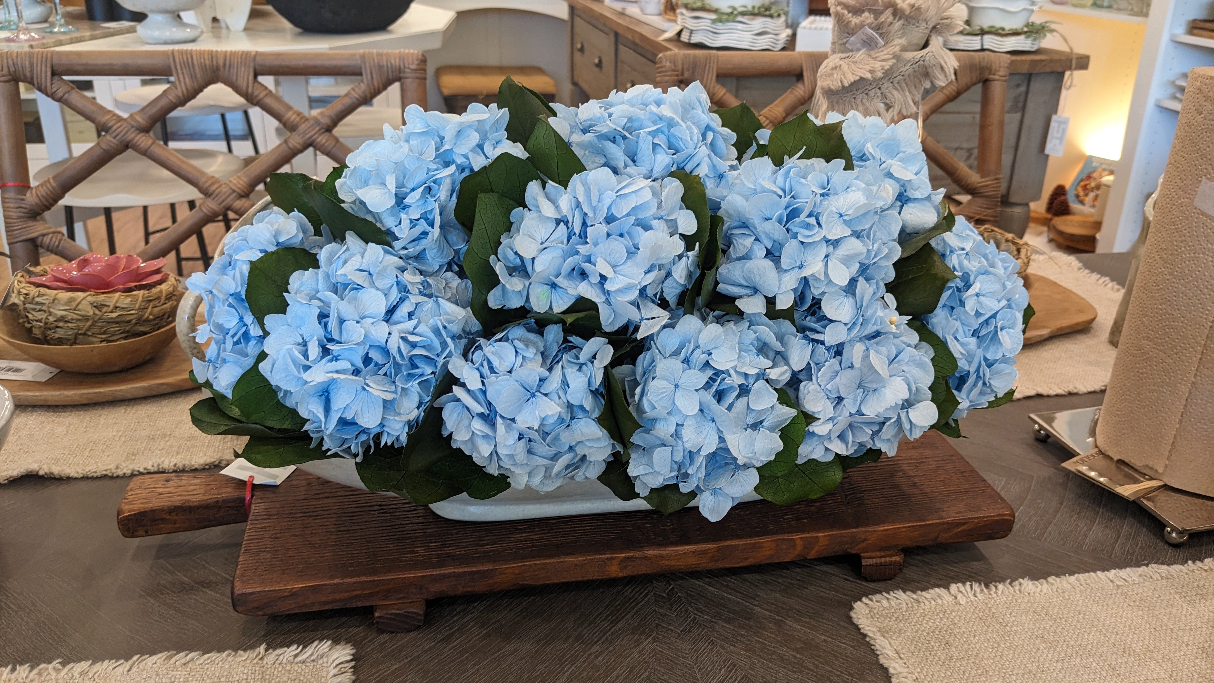 Hydrangea Dried Floral Arrangement in Marble Base