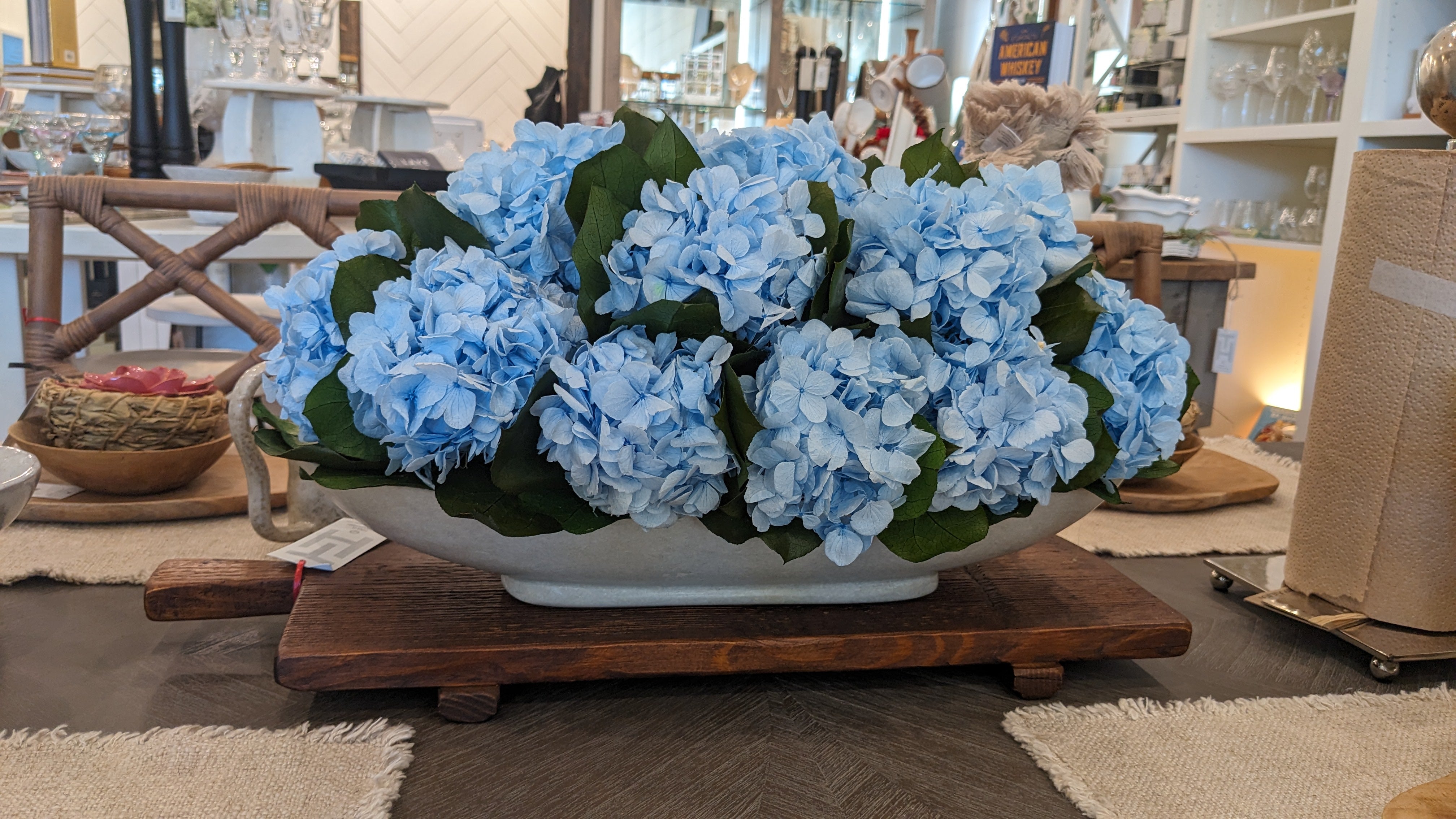 Hydrangea Dried Floral Arrangement in Marble Base