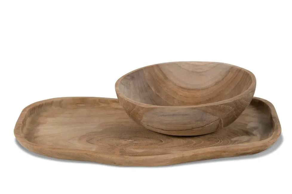 Organic Teak Plate & Bowl Set - Final Sale 40% off in cart