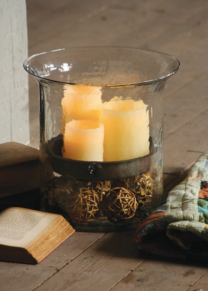 Giant Glass Candle Holder w/ Rustic Insert
