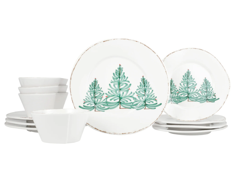 Vietri Lastra Holiday Melamine 12 Piece Place Setting
