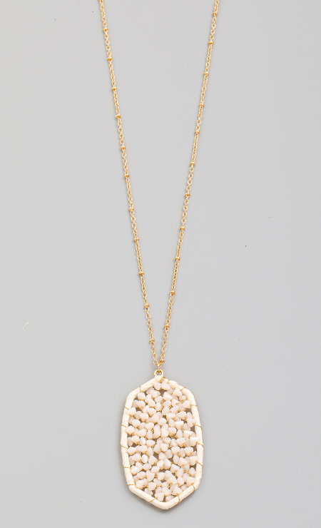 Oval Beaded Pendant Long Necklace