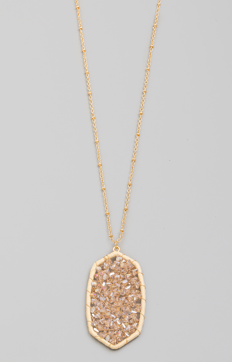 Oval Beaded Pendant Long Necklace
