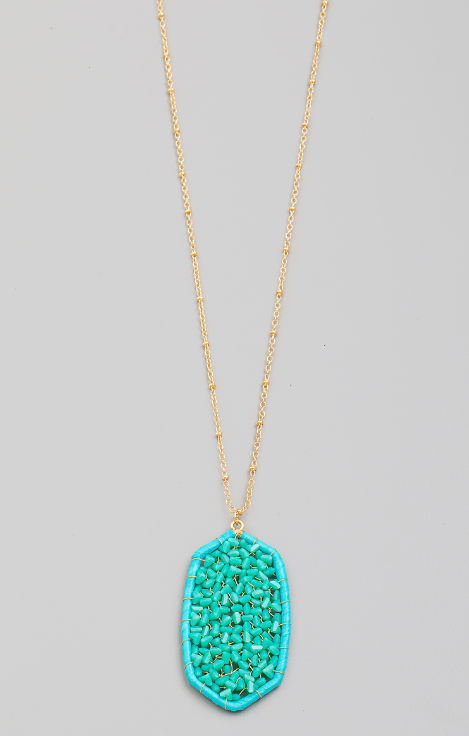 Oval Beaded Pendant Long Necklace