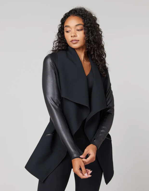 Leather drape front jacket hotsell