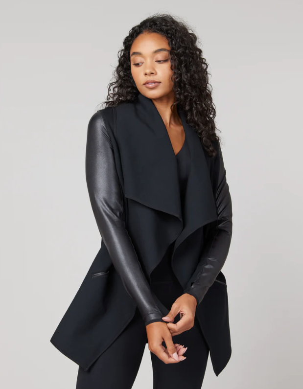 Leather drape front jacket hot sale