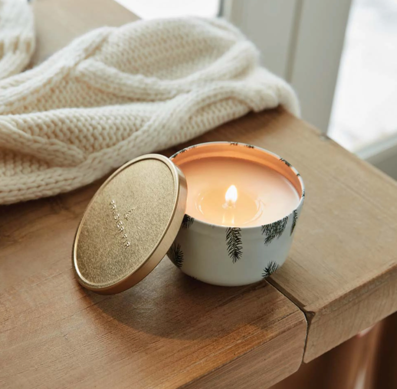 Thymes Frasier Fir Tin Candle with Gold Lid