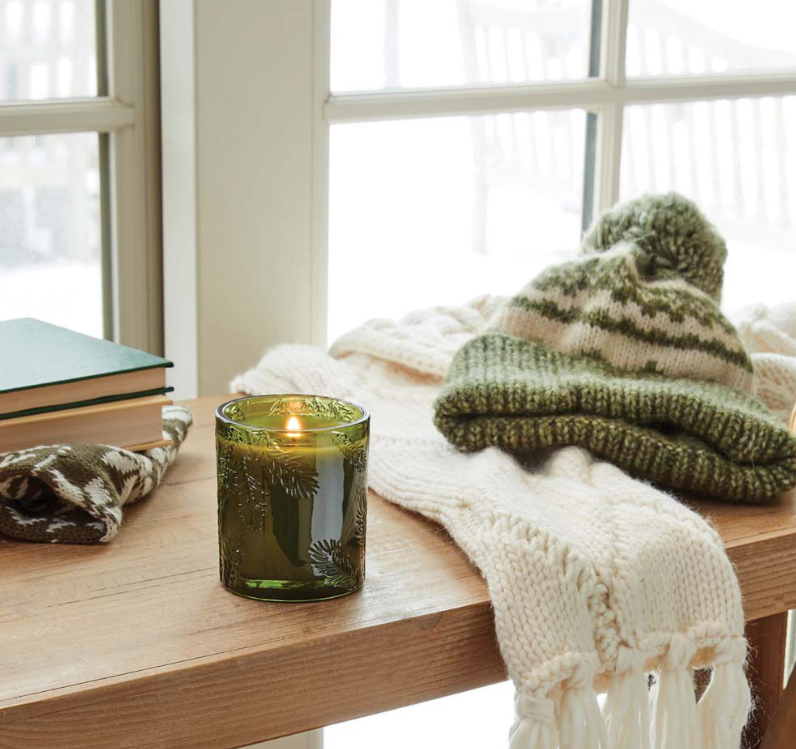 Thymes Frasier Fir Molded Green Glass Candle