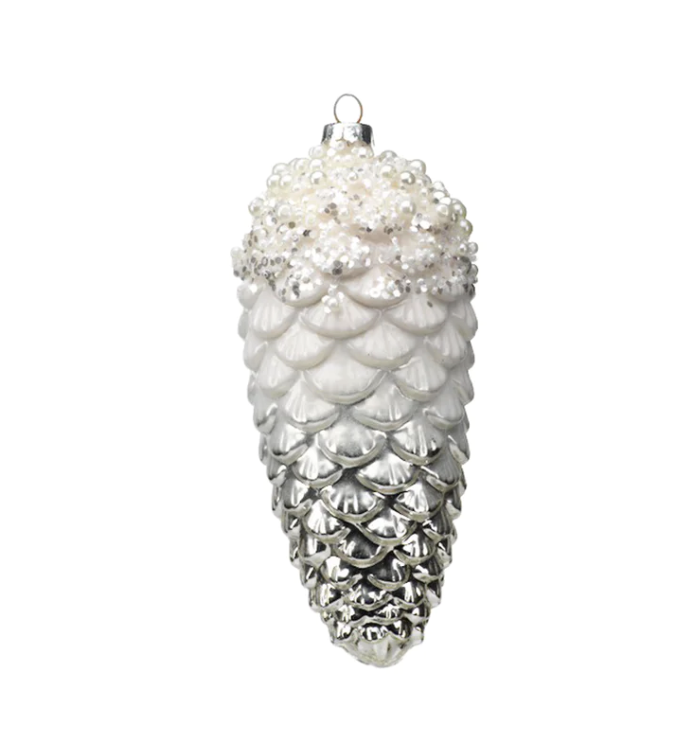 White and Silver Pinecone Ornament