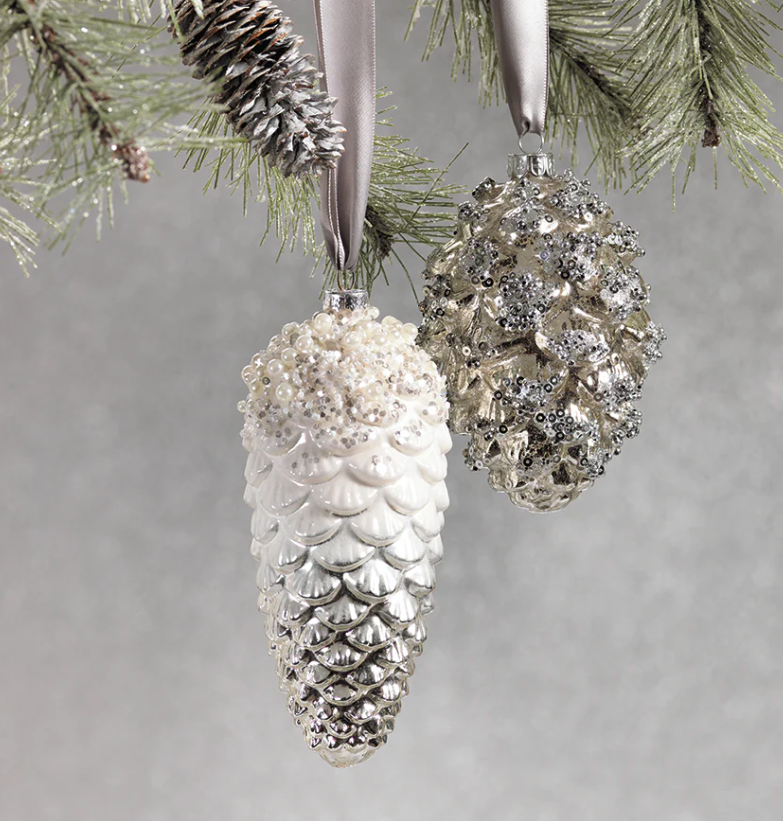 White and Silver Pinecone Ornament