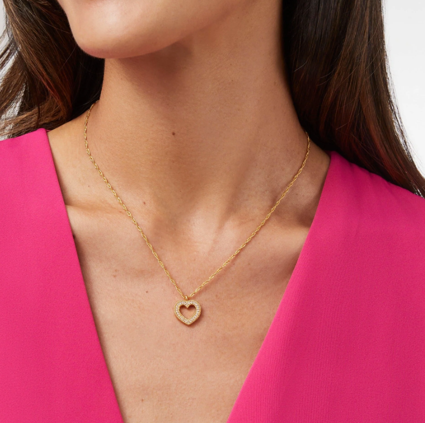 Julie Vos Esme Heart Pave Solitaire Necklace