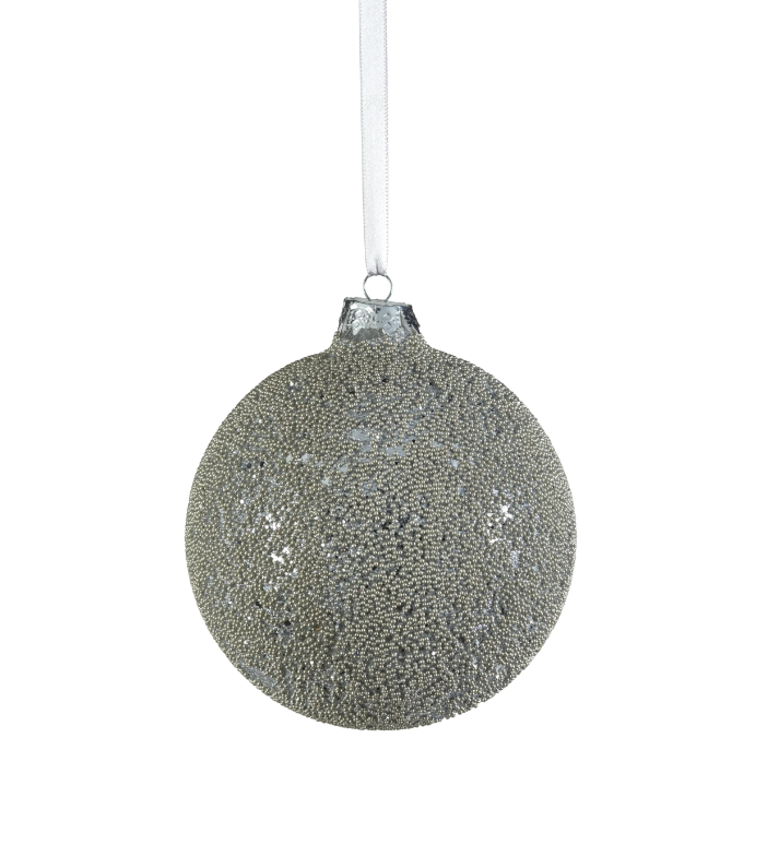 Silver Beaded Ball Ornament