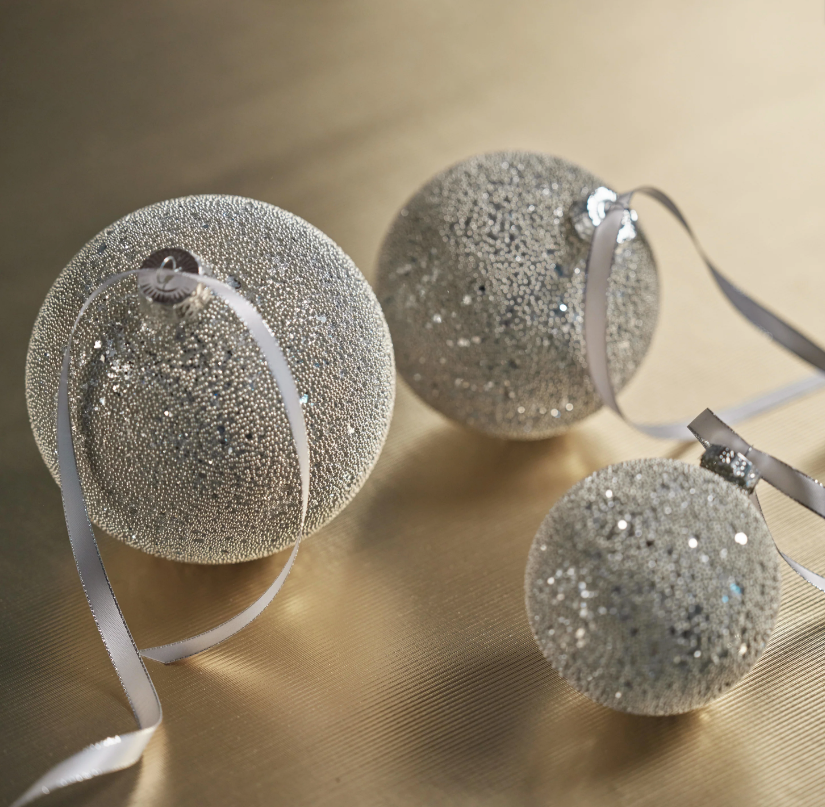 Silver Beaded Ball Ornament