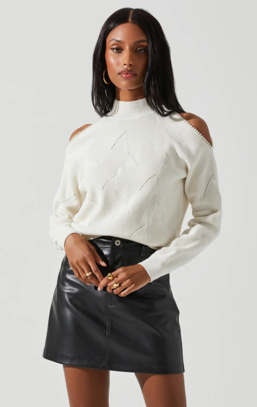 Tori Pearl Embellished Cold Shoulder Sweater Final Sale 40 off