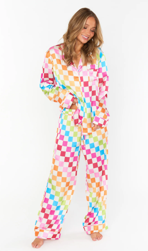 Show Me Your Mumu Classic PJ Set - Multi Checker Silky - Final Sale 25% off in cart