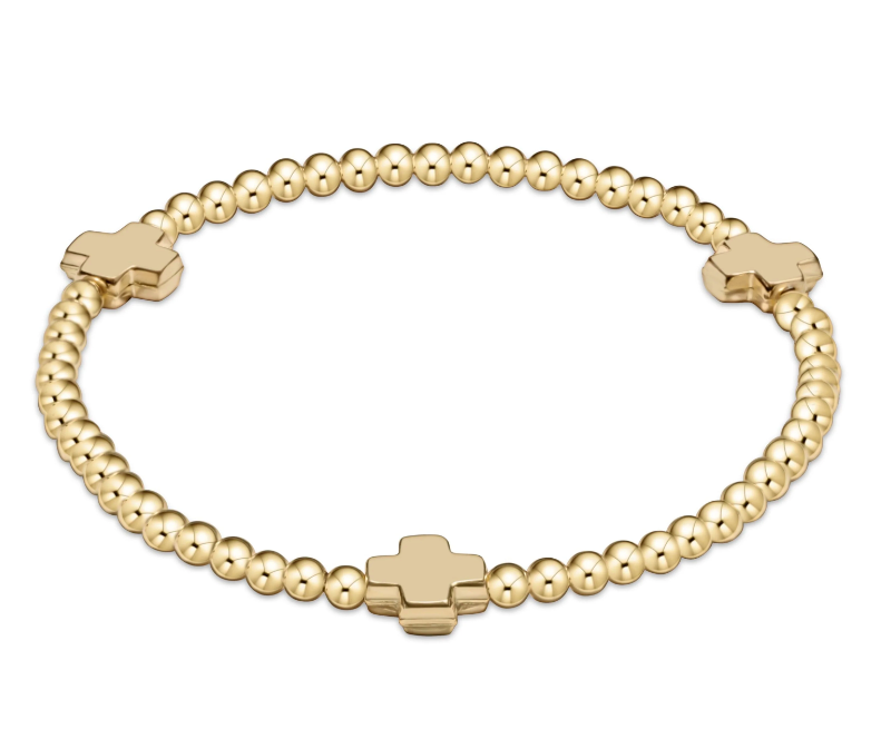 E Newton Signature Cross 3mm Bead Bracelet - Gold