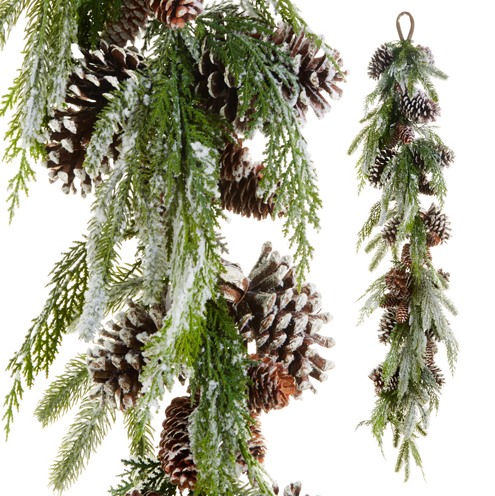 4' Snowy Pinecone Cedar Garland