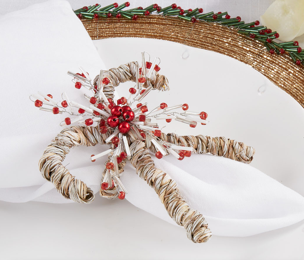 Seagrass Candy Cane Napkin Rings - Set of 4