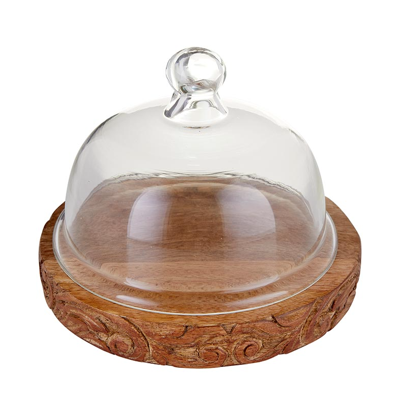 Carved Wood Base w/ Cloche