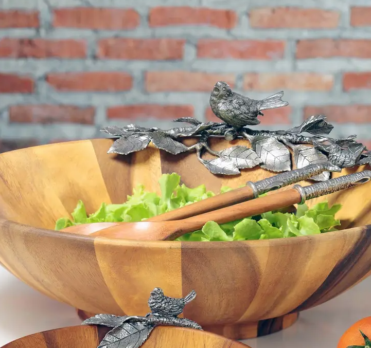 Pewter Song Bird Salad Serving Bowl Treehouse On Main