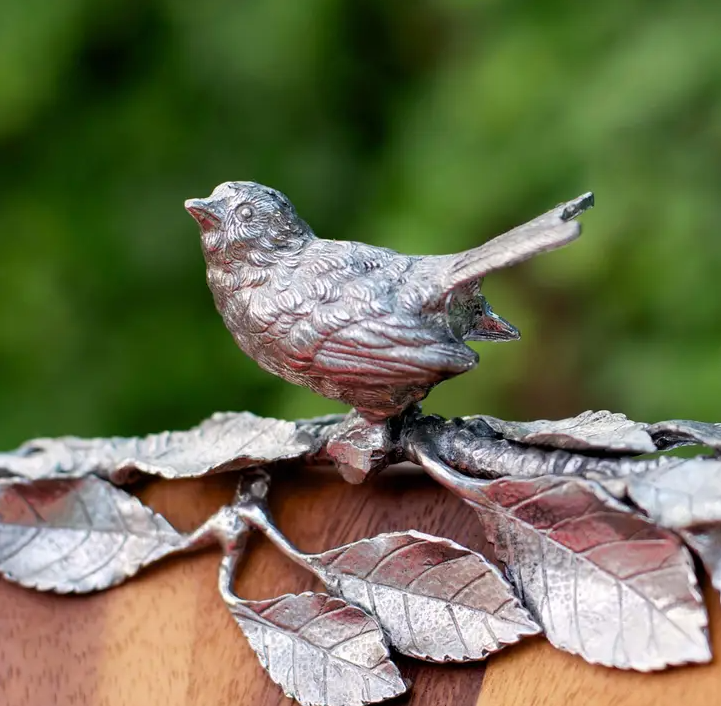 Pewter Song Bird Salad Serving Bowl