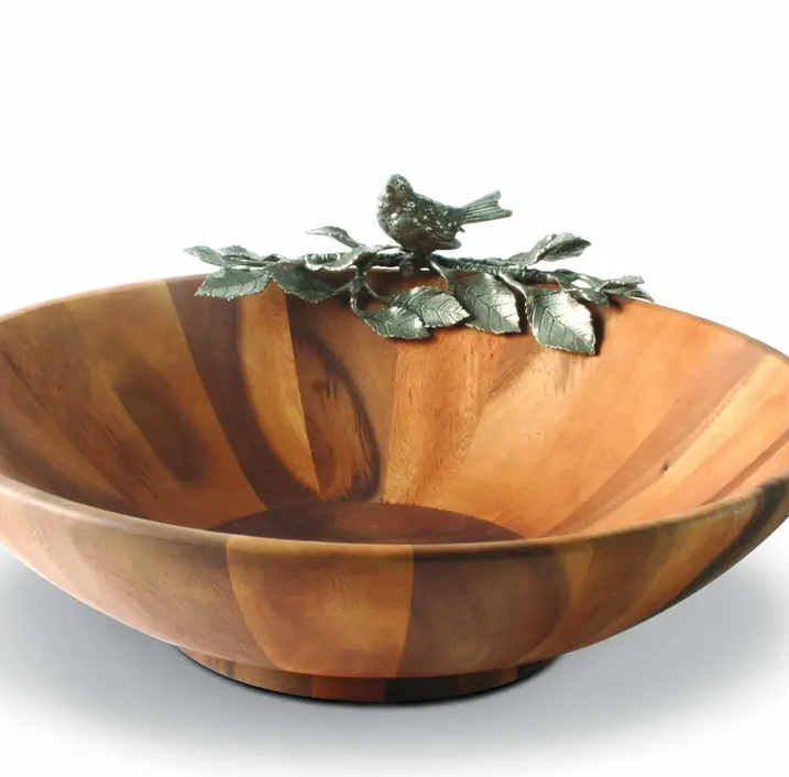 Pewter Song Bird Salad Serving Bowl